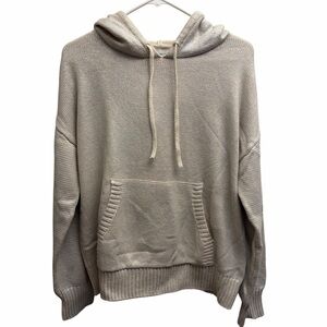 Evereve Metallic Knit Hoodie Sweater Beige Silver Shimmer Cozy Pullover